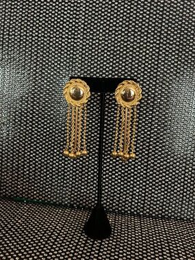Vintage Liz Claiborne Gold Dangle Button Chain Earrings - Women Jewelry